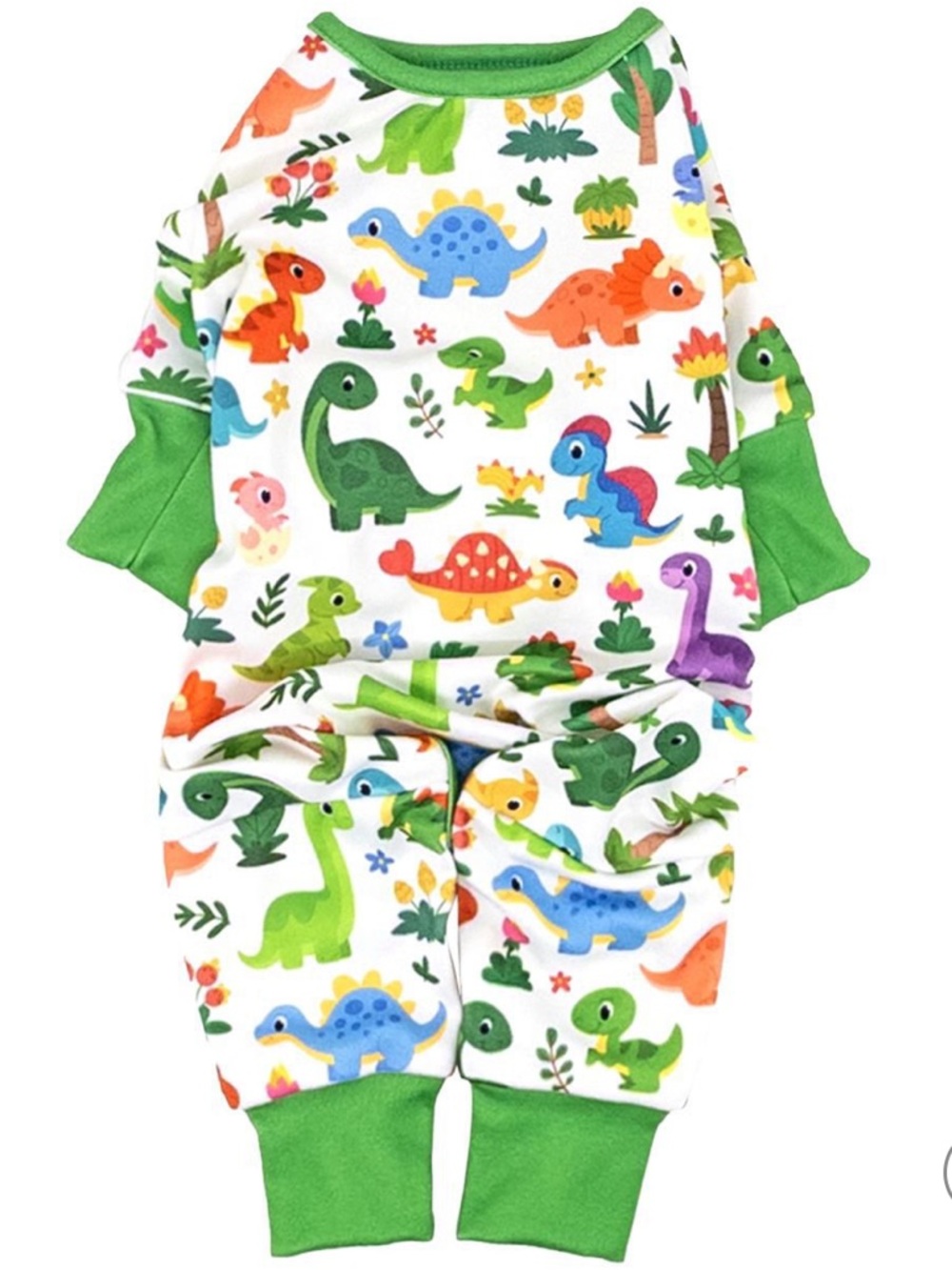 Cute Dino Print Baby Pajama Romper in Green and Multicolor